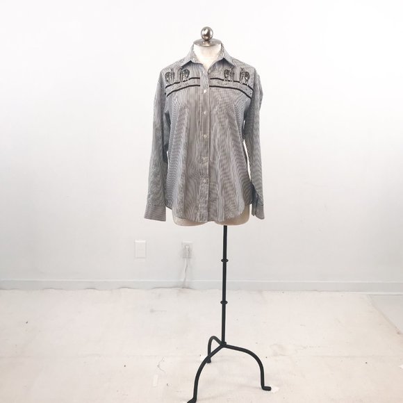 Vintage 80s M w Zebras! Striped Button Down Shirt - Picture 4 of 11